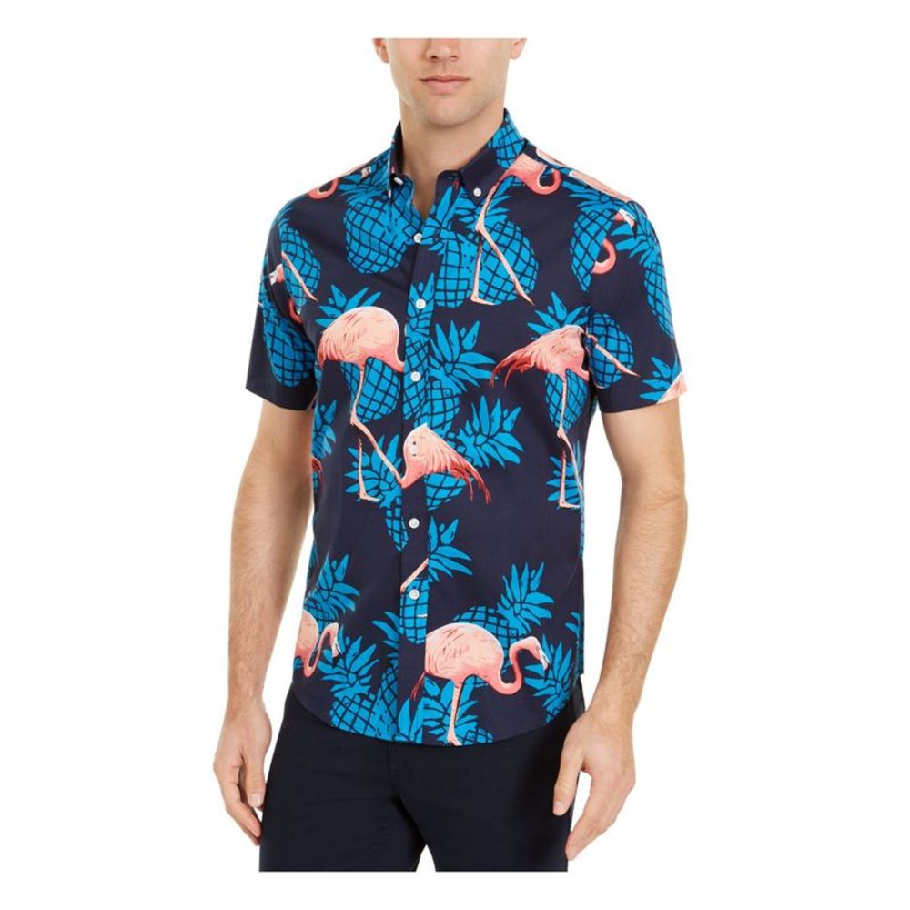 CLUBROOM Mens Blue Button Down Casual Shirt M